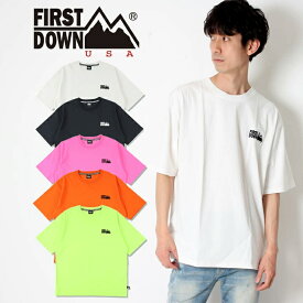 【50％OFF】 FIRST DOWN ファーストダウン ロゴ 刺繍 半袖 Tシャツ [Lot/F701001] メンズ ワンポイント ホワイト ブラック ブランド カジュアル シンプル リンクコーデ L-XL サイズ オーバーサイズ プレゼント ギフト