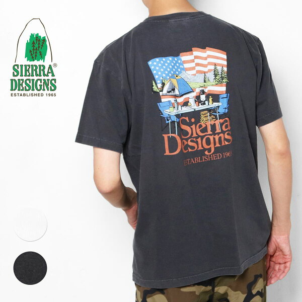 シエラデザイン Tシャツ 半袖 メンズ SIERRA DESIGNS 921803 アメリカンキャンピングスタイルティー  バックプリント アメカジ ロゴ アウトドアブランド 綿100 白 黒