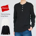 Hanes ヘインズ サーマルトップ ヘンリーネック ロングスリーブ HM4-E202 メンズ 長袖 カットソー 白 黒 ワッフル ゆったりめ オーバーサイズ 袖リブ インナー トップス ブランド カジュアル
