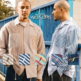 wakami ワカミ オープンカラー 長袖シャツ メンズ ストライプ シャツ チェックシャツ タータンチェック ファッジ Safari 開襟シャツ 羽織り 春 秋 大人カジュアル 長袖 プレゼント ギフト 19AW-WKM-1008