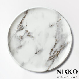NIKKO(ニッコー) MARBLE GREY(マーブルグレー) 27.5cmプレート 〈11402-0027〉 食器 大皿 平皿 丸皿 メイン皿 大理石 おしゃれ 金 ゴールド 灰色 グレー 白 ホワイト 食洗機可