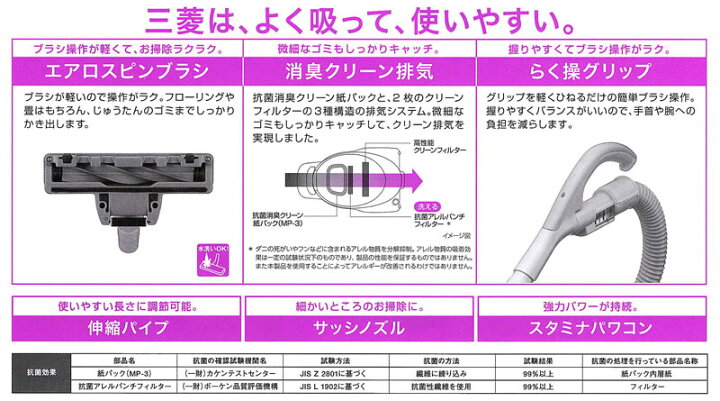 楽天市場】三菱 掃除機 TC-SXG3J-H 紙パック式 エアロスピンブラシ 