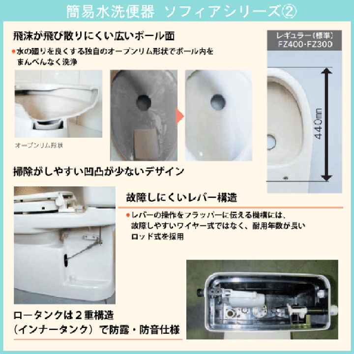 楽天市場】簡易水洗便器 簡易水洗トイレ FZ400-H00(手洗付) 普通便座
