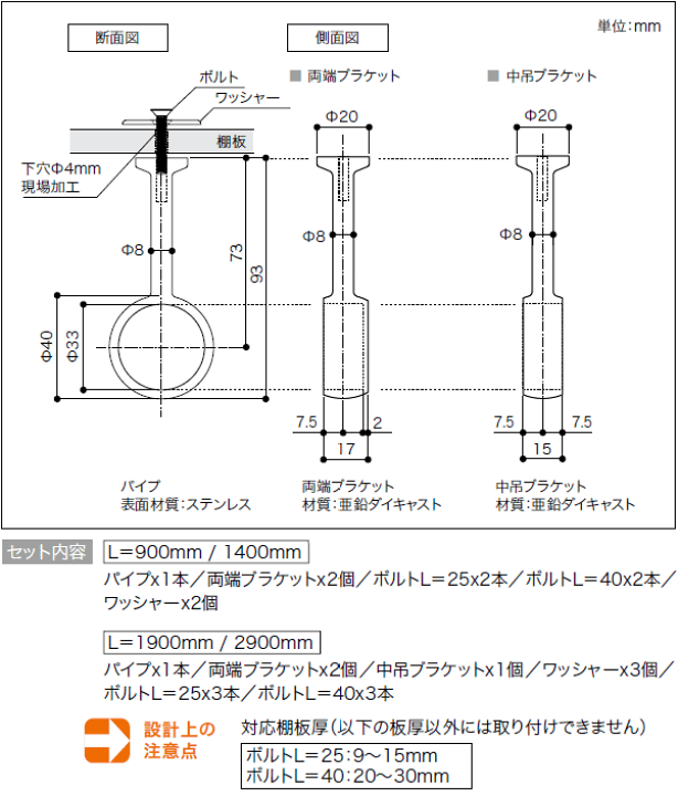 楽天市場】【全品対象200円OFFクーポン】パイプセットC（上吊） Φ32 長