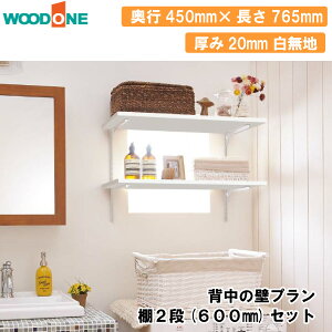 背中の壁プラン 奥行450 棚2段 600mmセット 厚み20mm ホワイト 仕上げてる棚板セットウッドワン WOODONE じゅうたす 住+ ★大型便★ ◆