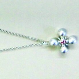 【パールペンダント】【パール】【あこやパール】【ネックレス】パールペンダント あこやパール ホワイトベージュ& ルビー 十字モチーフ