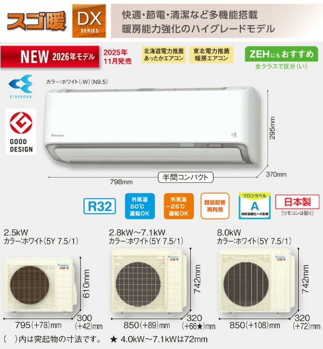 楽天市場】[S406ATDP-W] スゴ暖 DXシリーズ ダイキン ルームエアコン 