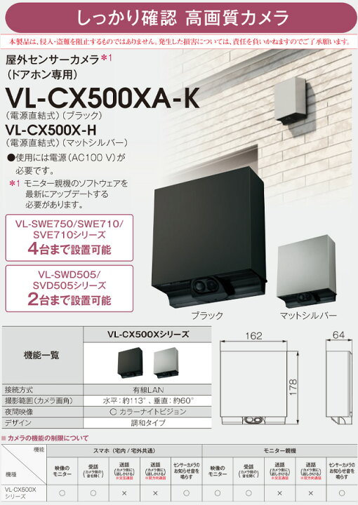 楽天市場】[VL-CX500XA-K] 屋外センサーカメラ（ドアホン専用 