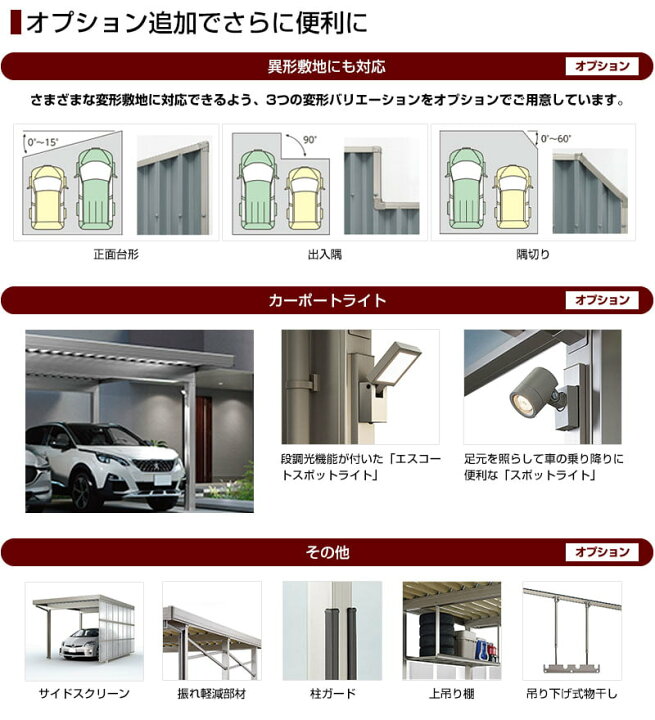 楽天市場 楽天リフォーム認定商品 Car Lsw T カーポートsw Lixil カーポート 3台用 2連棟 1台 2台 工事費込セット 基準価格 基本工事費 サイズ オプション種類によっては追加費用が必要です 代引不可 家電と住宅設備の ジュプロ