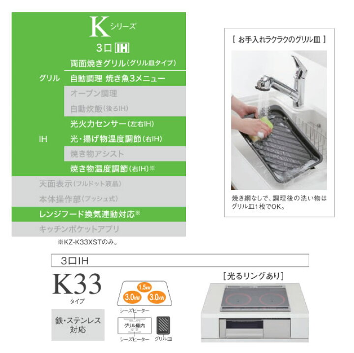 楽天市場】[KZ-K33XST] Kシリーズ パナソニック IHクッキングヒーター 