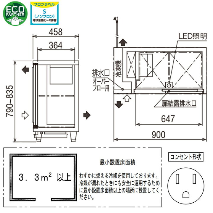 楽天市場】[LGU-090REX] スライド扉小型冷蔵ショーケース コールド 