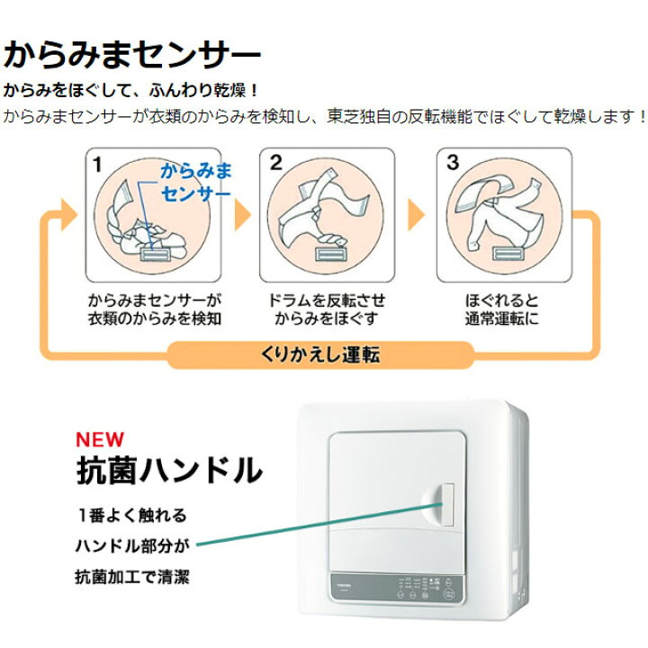 楽天市場】[ED-60A4-W] 東芝 衣類乾燥機 乾燥容量：6kg からみま 