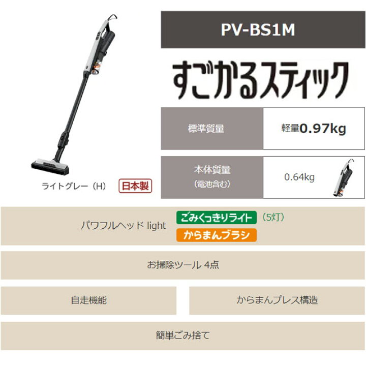 楽天市場】[PV-BS1M-H] コードレススティッククリーナー すごかる 