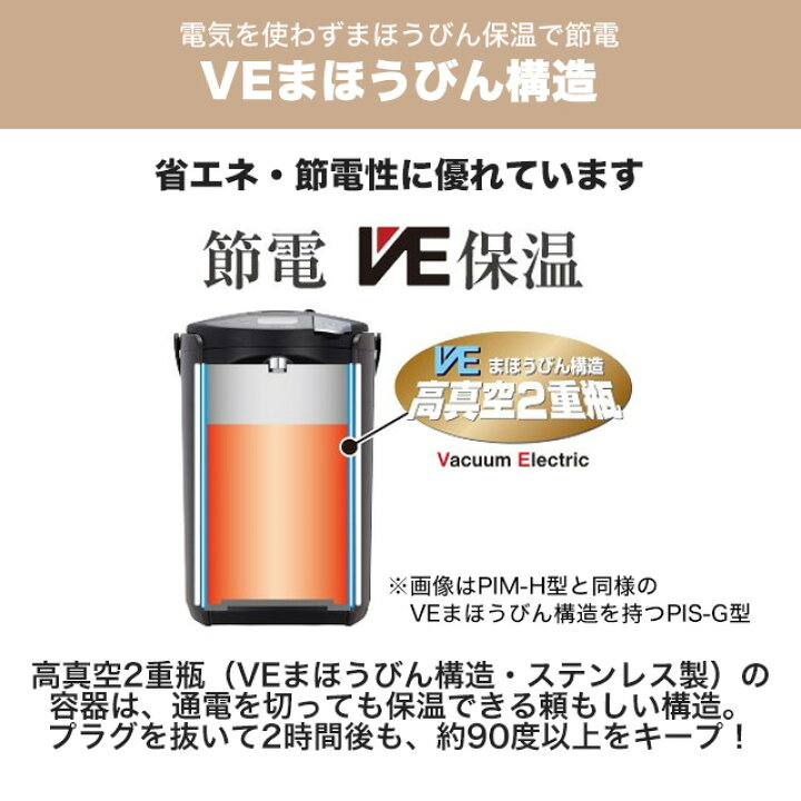 楽天市場】[PIM-H300-KE] 蒸気レスVE電気まほうびん とく子さん 