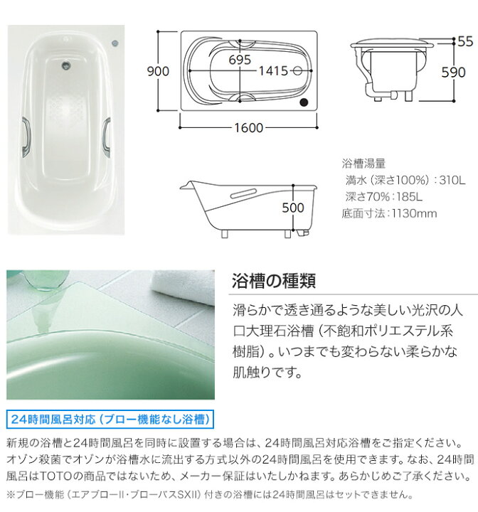 楽天市場】TOTO 浴槽 ネオマーブバス 1600サイズ PNS1680○J□○ D900 