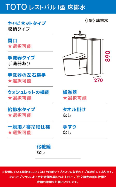 楽天市場】TOTO システムトイレ レストパル 収納タイプ I型 床排水 