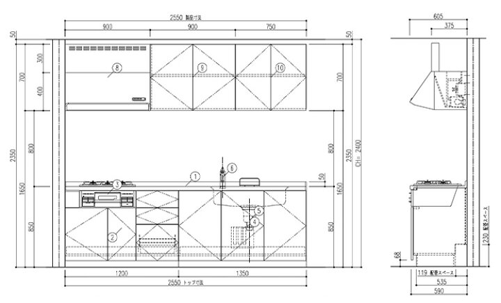 楽天市場 リクシル システムキッチン 21シエラs 開き扉 間口255cm 壁付i型 シンク 流し台 キッチン キャビネット ロータイプ ステンレス シンク レンジフード 激安 じゅうせつひるず楽天市場店