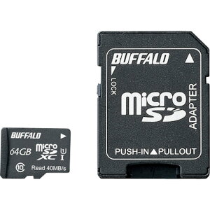 �y���[���֑Ή��z�o�b�t�@���[�iBUFFALO�j�@UHS�|I�@Class1�@microSDXC�J�[�h�@SD�ϊ��A�_�v�^�[�t�@64GB�@�y�i�ԁFRMSD-064GU1SA�z