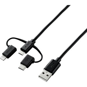 �y���[���֑Ή��z�G���R���iELECOM�j�@�X�}�[�g�t�H���pUSB�P�[�u���@3in1�@microUSB�{Type�|C�{Lightning�@0�D3m�@�u���b�N�@�y�i�ԁFMPA-AMBLCAD03BK�z