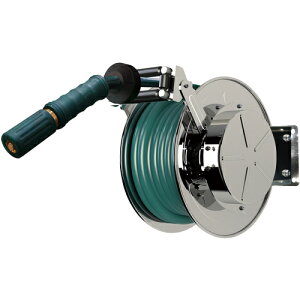 遠藤工業 ENDO ステンレスホースリール 水・温水用(壁面設置タイプ・自動巻取)ホース長さ15m・内径13φ ノズル付き 【品番:TWA-1315-SUS-WALL】