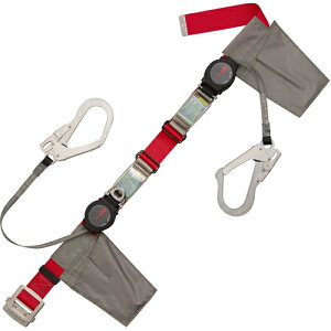 藤井電工 TSUYORON 胴ベルト型墜落制止用器具(巻取タイプ)ランヤード2丁掛け仕様 ロック機構付きワン・ハンドリトラ 赤 Sサイズ 幅50MM×長さ1100MM 【品番:TB-2-ORL593-ORL5931-R-S-BX】