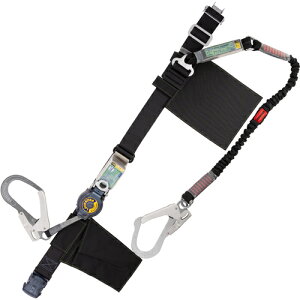 藤井電工 TSUYORON 胴ベルト型墜落制止用器具(巻取タイプ)ランヤード2丁掛け仕様 ロック機構付きロックリトラ・伸縮式ノビロン(BK)黒 Mサイズ 幅50MM×長さ長さ1200MM 【品番:TB2OTLR