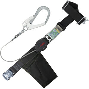 藤井電工 TSUYORON 胴ベルト型墜落制止用器具(巻取タイプ)ロック機構付き ワン・ハンドリトライト 黒 Mサイズ 幅50MM×長さ1200MM ワンタッチバックル仕様 【品番:TB-ORL-OT593SV-BLK-M-J