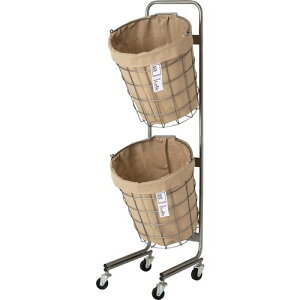 グリーンクロス ランドリーバスケット キャスター付き 2段 ラウンド 25L×2 ベージュ 【品番:6300046482】