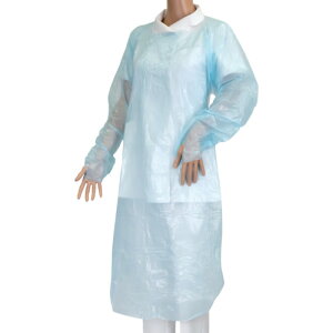 オオサキメディカル 汚染・感染対策用防水エプロン クリーンエプロン 袖付 長袖 フィンガーフック ふつう ブルー 10枚入 【品番:72739】□
