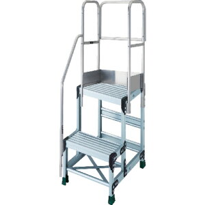 トラスコ中山(TRUSCO) TRUSCO アルミ製作業用踏台 2段 高さ0.6m 天板寸法800×400 段高300mm 階段片手すり天場三方付き 【品番:TSF-286-TKS300】