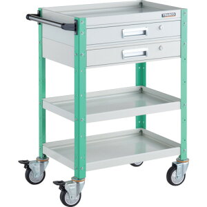 【別途送料あり】トラスコ中山(TRUSCO) TRUSCO ツールワゴン バーディワゴン 600X400 引出2段付 ウレタン車輪 ホワイト/ヤンググリーン 【品番:BDW-963V2U-WYG】