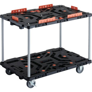 トラスコ中山(TRUSCO) TRUSCO 連結式樹脂製2段台車 ビートル 900X600 自在3輪 内2輪ストッパー付 コボレ止めセット とめたろう付 ハンドルなし 【品番:BT920KJ3S2-E100T】