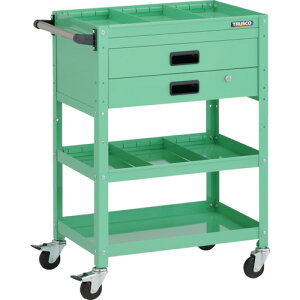 トラスコ中山(TRUSCO) TRUSCO ツールワゴン ラビットワゴン 600X400XH880 3段 2段引出付 仕切板2段付 ハンドル付 ゴム車輪 ヤンググリーン 【品番:RBW-963S2XH YG】
