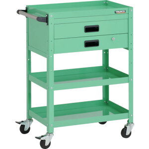 トラスコ中山(TRUSCO) TRUSCO ツールワゴン ラビットワゴン 600X400XH880 3段 2段引出付 ハンドル付 ゴム車輪 ヤンググリーン 【品番:RBW-963XH YG】
