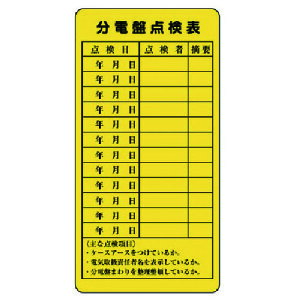 【メール便対応】ユニット(UNIT) 電気関係標識 分電盤点検表 【品番:325-27】