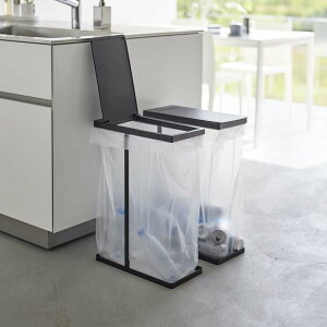 山崎実業 スリム蓋付き分別ゴミ袋ホルダー タワー 45L 2個組 ブラック 【品番:06185】