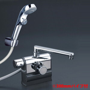 【KF3008LR3S2】 浴室水栓 KVK デッキ形サーモスタット式 左ハンドル仕様 300mmパイプ付 メッキワンストップシャワーヘッド付