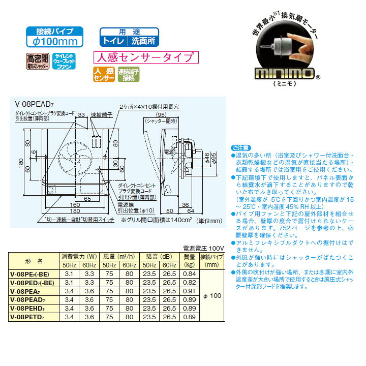 楽天市場】【V-08PEAD7】三菱 パイプ用ファン 高密閉電気式シャッター 