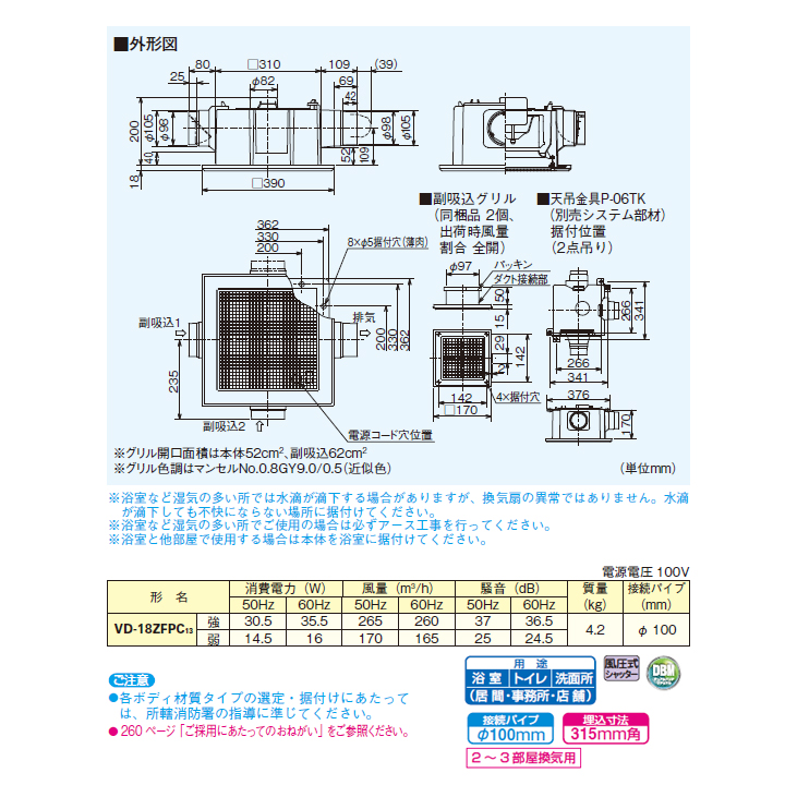 楽天市場】【VD-18ZFPC13】三菱 ダクト用換気扇 天井埋込形 サニタリー 