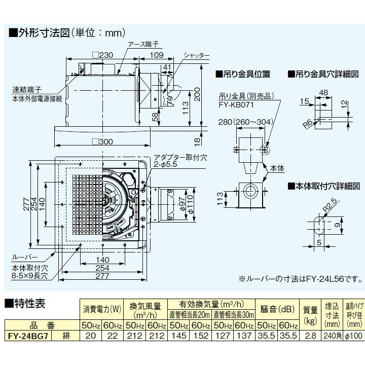 パナソニック 換気扇 ルーバー付天井埋込形 鋼板製 埋込寸法 排気 特大風量形 低騒音
