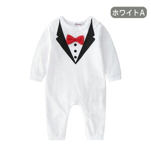 ロンパース フォーマル 男の子 長袖 子供服 蝶ネクタイ付き 紳士服 ブラック 赤ちゃん 新生児 幼児 フォーマル服 おしゃれ 結婚式 誕生日 お宮参り 記念日 撮影 春夏秋 可愛い お食い初め 出