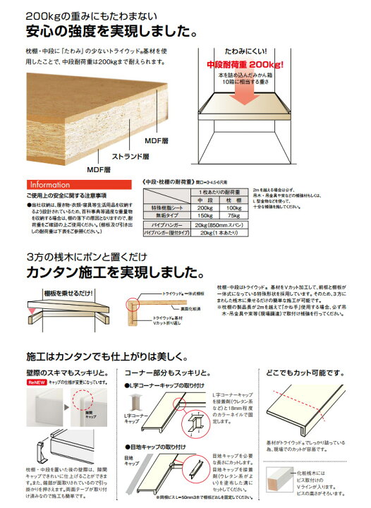 楽天市場】ウッドワン 枕棚セット シナ柄 特殊樹脂シートタイプ 1360mm 