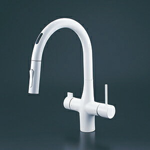 KVK ビルトイン浄水器用シングルシャワー付混合栓 センサー付 AC100Vタイプ 浄水カートリッジセット付 eレバー マットホワイト 一般地仕様 KM6091SCECM4