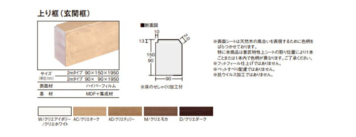 楽天市場】LIXIL ラシッサSフロア用 上り框 玄関框 見付け90mm 2m 
