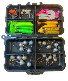 【1g・2g・ 3g・ 4g ・5g・各種入】ジグヘッド ワーム セット アジング・メバリング・カサゴ対応 小型魚専用 ミニワーム4cm14個付 Blue Ocean