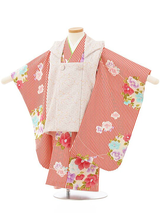 楽天市場 七五三 着物 3歳 レンタル 七五三 3歳 被布 セット 3847 ベージュ麻の葉 赤ストライプ椿 女の子 七五三レンタル 3歳 女児 被布 七五三 三歳女児 被布コート 子供 お祝い着 正月 3歳 3才 きものレンタル 新品足袋プレゼント 往復送料無料 レンタル 京都