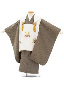 被布 レンタル 男児 七五三 被布 着物 レンタル 七五三 2605白兜刺繍x黒ベージュ変わりドット 3歳男の子 七五三 男児 着物 3歳 子供 きもの 被布 セット お正月 和装 お祝い 3才 3歳 男の子 被布コート 新品足袋プレゼント 往復送料無料【レンタル】
