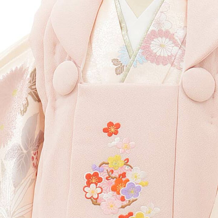 七五三 着物 3歳 レンタル 七五三 3歳 被布 セット 3871薄ピンク刺繍梅xクリーム色花 女の子 七五三レンタル 3歳 女児 被布 七五三 三歳女児 被布コート 子供 お祝い着 正月 3歳 3才 きものレンタル 新品足袋プレゼント 往復送料無料 レンタル 京都かしい