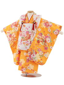 七五三 着物 3歳 レンタル 七五三 3歳 被布 セット 4611 白×オレンジ花車 女の子 七五三レンタル 3歳 女児 被布 七五三 三歳女児 被布コート 子供 お祝い着 正月 3歳 3才 きものレンタル 新品足袋プレゼント 往復送料無料【レンタル】