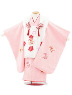 【レンタル】着物 七五三レンタル(3歳女児被布)S127【正絹】白刺繍赤鈴×ピンク絞り刺繍鈴 3歳 被布 フル…